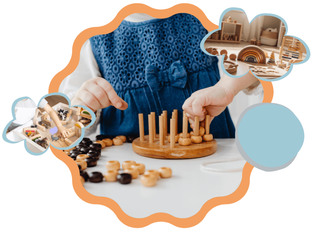 child learning wood toys on daycare school